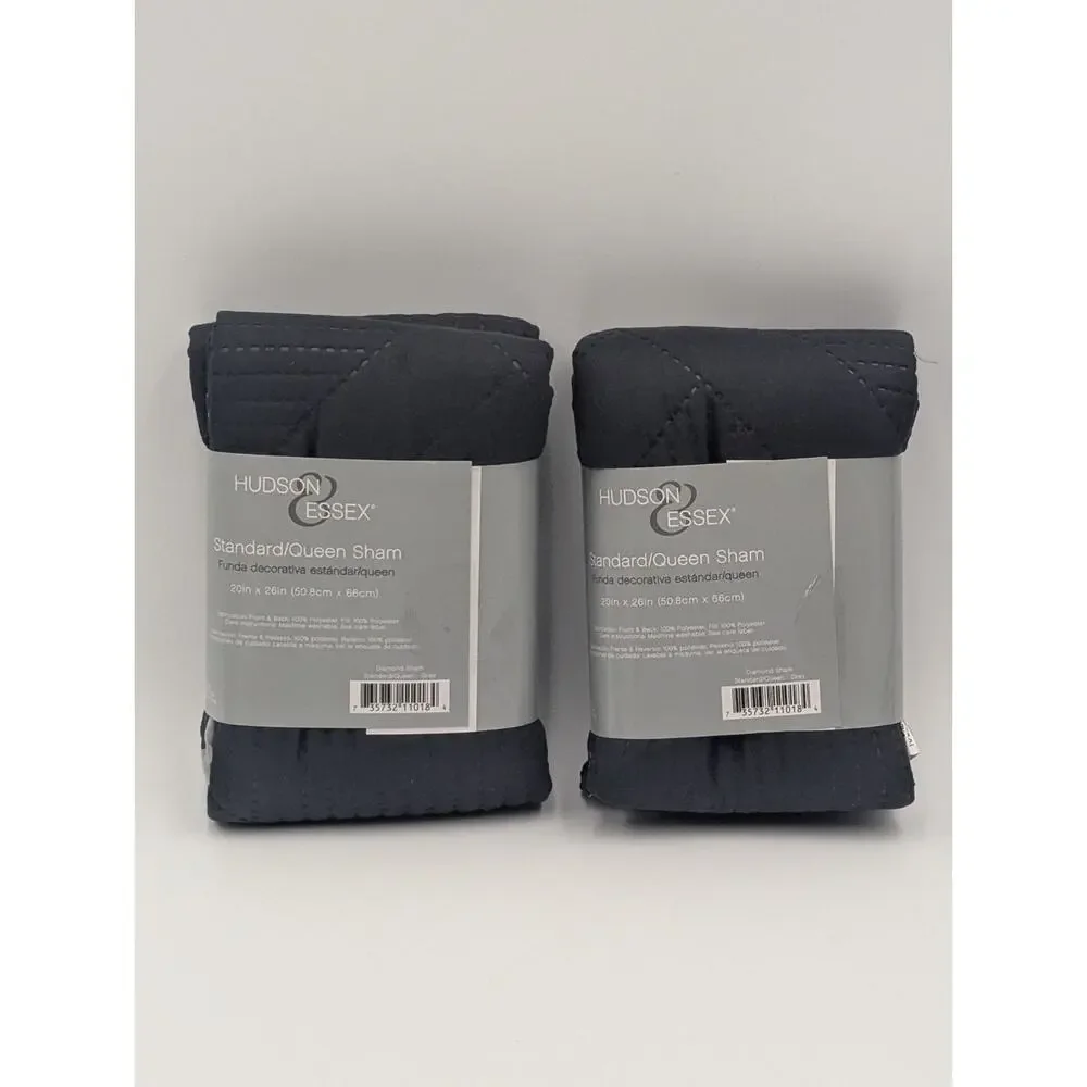2 Pack Hudson Essex Standard/ Queen Pillow Sham 20in X 26in Diamond Dark Gray